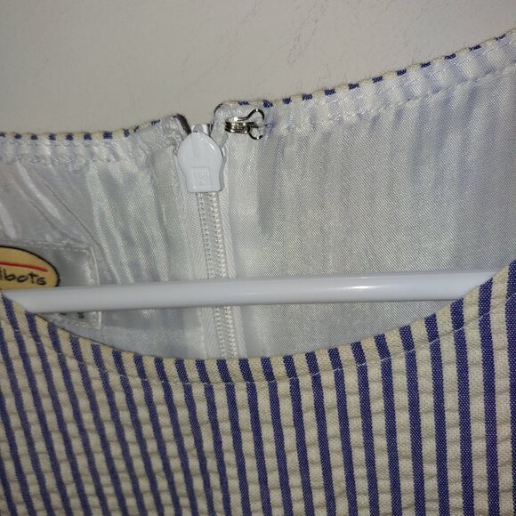 Talbots Seersucker Lemons&Limes Embroidered Sleeveless Dress Size 6P Blue Cream - Picture 4 of 9